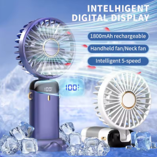 Mini Ventilateur Portable 5 Vitesses – Rechargable USB avec Écran & Support Téléphone