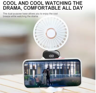 Mini Ventilateur Portable 5 Vitesses – Rechargable USB avec Écran & Support Téléphone