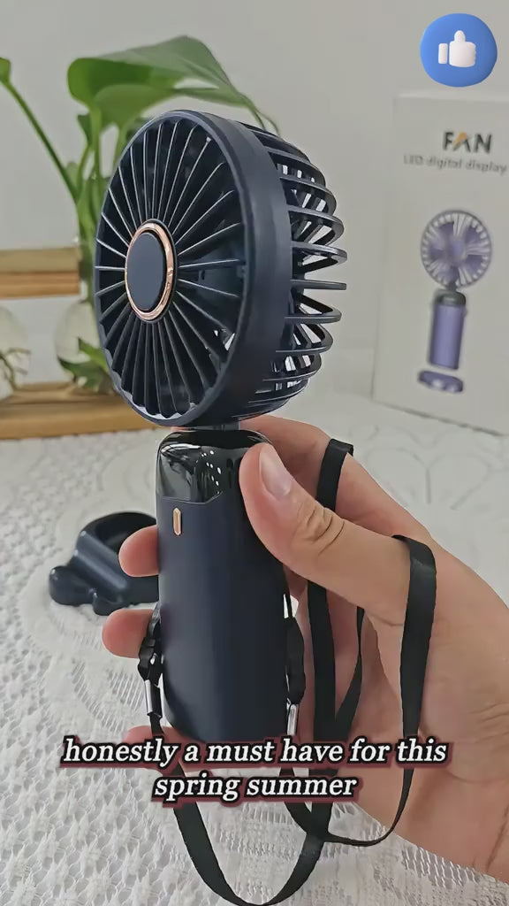Mini Ventilateur Portable 5 Vitesses – Rechargable USB avec Écran & Support Téléphone